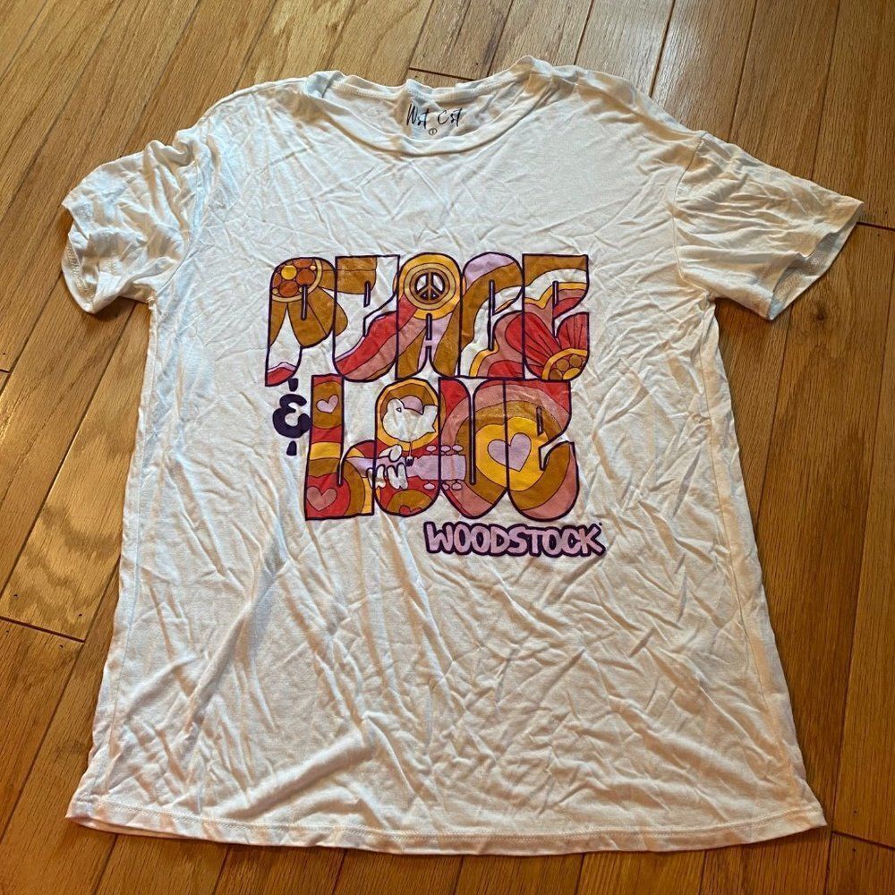 NWOT Wst Cst "Peace Love Woodstock" women's short sleeve graphic tee size small